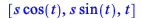 [`*`(s, `*`(cos(t))), `*`(s, `*`(sin(t))), t]